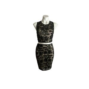 Sienna Sky Elegant Two Piece Black Floral Scroll Sequin Skirt Set